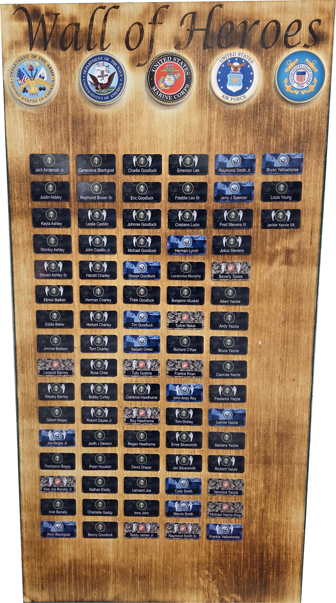 Tse Si Ani Wall of Heroes displaying the names of community veterans